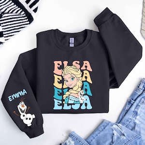 Personalization Princess Elsa Bow Sweatshirt, Cool Disney Girls Trip Sweatshirt, Birthday Girl Sweatshirt, Disney Frozen Family Sweatshirt