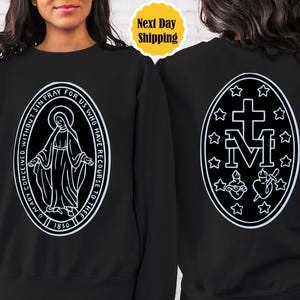 Miraculous Medal Sweatshirt, Virgin Mary Sweatshirt, Marian Cross Sweatshirt, Catholic Gifts for Women, Marian Catholic, Bible Verse Sweater
