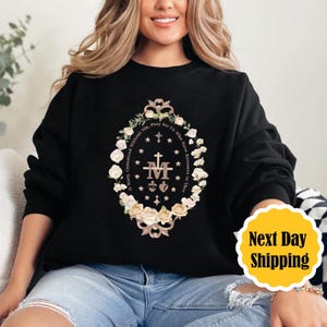 Miraculous Medal Sweatshirt, Bible Verse Sweater, Virgin Mary Sweatshirt, Marian Cross Sweatshirt, Catholic Gifts for Women, Marian Catholic