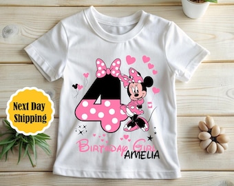 Minnie Mouse 4th Birthday Girl Shirt, Custom Disney Tee