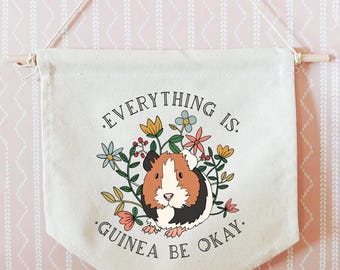 Guinea Pig Canvas Pennant Banner: Floral Wall Art