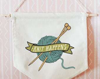Knitting Canvas Pennant Flag, Office Decor