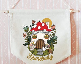 Mushroom House Canvas Pennant Banner: Introvert Art Decor