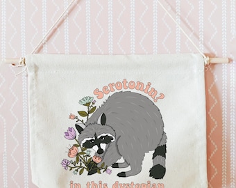 Raccoon Canvas Pennant Flag: Dopamine Decor Banner