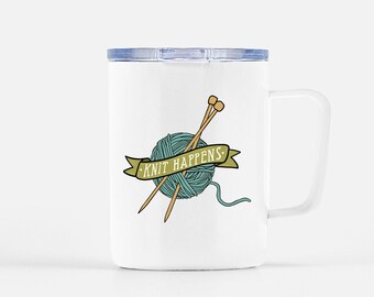 Knitting Pun Travel Mug: Stainless Steel Coffee Tumbler