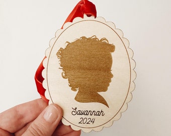 Custom Silhouette Ornament: Hand-Drawn Birch Wood, Scalloped Edge