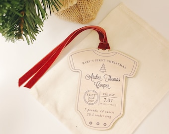 Laser Engraved Wood Baby's First Christmas Ornament, Birth Stats