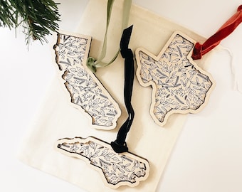 Engraved Birch Wood State Ornament - Moving Gift