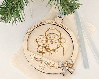 Laser Engraved Birch Wood Baby's First Christmas Ornament