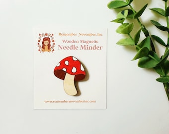 Mushroom Needle Minder, Handpainted Wooden Magnetic Needle Keeper