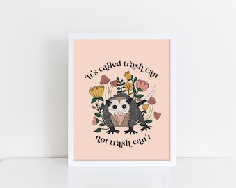 Possum Art Print Pun Cute Opossum Art Floral Art - Frame NOT included