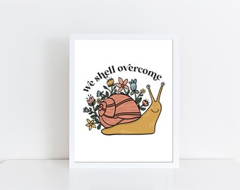 Snail Art Print Snail Pun Cute Snail Art Floral Art - Frame NOT included