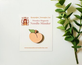 Peach Needle Minder, Handmade Wooden Magnetic Needle Keeper