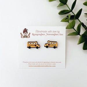 School Bus Stud Earrings, Teacher Earrings, birch wood, hand painted