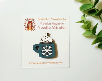 Christmas Mug Needle Minder: Handmade Wooden Magnetic Needle Keeper, Brooch