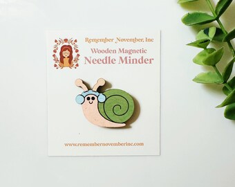 Snail Needle Minder: Handmade Wooden Magnetic Needle Keeper, Brooch
