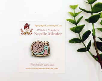 Snail Needle Minder: Handmade Wooden Magnetic Needle Keeper, Brooch