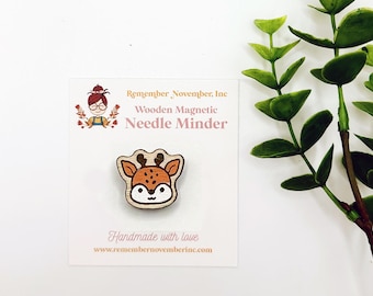 Handpainted Deer Needle Minder: Handmade Wooden Magnetic Needle Keeper, Brooch
