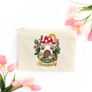 Cosmetic Bag, Canvas Makeup Bag, Pencil Case, Pencil Bag, Mushroom House, Antisocial, Social Anxiety