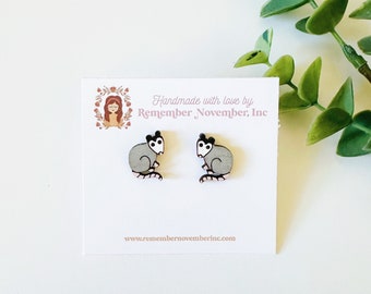 Possum Stud Earrings, Opossum Earrings, birch wood, hand painted