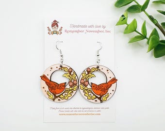Autumn Bird Earrings, Acorn Earrings, Fall Jewelry