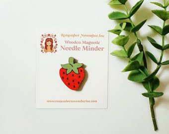 Strawberry Needle Minder, Wooden Magnetic Needle Minder, Handmade, Handpainted