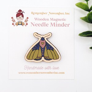 Moth Needle Minder, Wooden Magnetic Needle Minder, Handmade, Handpainted
