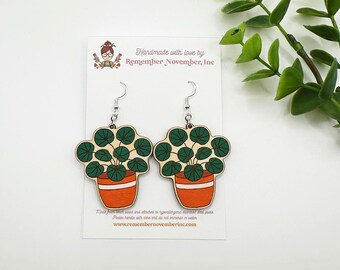 Pilea Plant Earrings, Houseplant Earrings, birch wood, hand painted