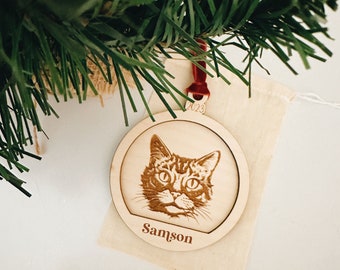 Custom Cat Ornament, Pet Ornament, Cat Portrait, Custom Cat Portrait Ornament, Birch Wood