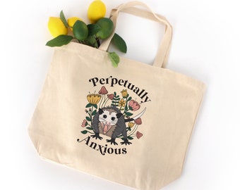 Possum Tote Bag: Funny Anxiety Pun, Cotton Canvas Beach Bag
