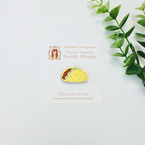 Taco Needle Minder, Cross Stitch, Wooden Magnetic Needle Minder, Handmade, Handpainted