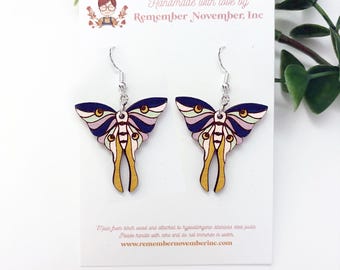 Moth Earrings: Hand-Painted Birch Wood