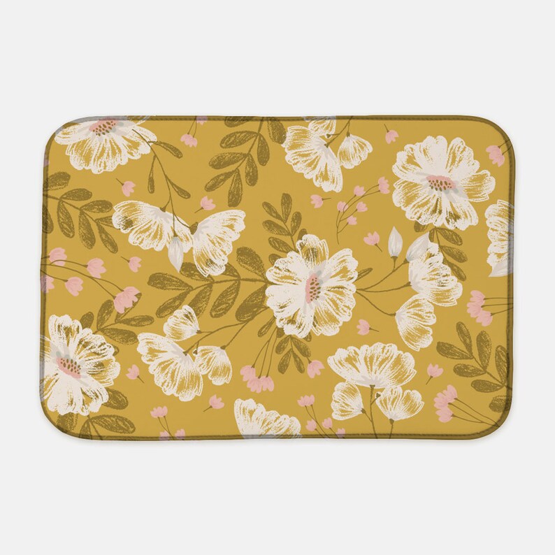 Flower Kitchen Dish Mat Dish Drying Mat Kitchen Decor Floral Etsy