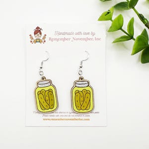 Pickle Earrings, Pickle Jar, birch wood, hand painted