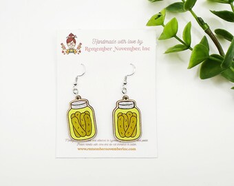 Pickle Earrings, Pickle Jar, birch wood, hand painted
