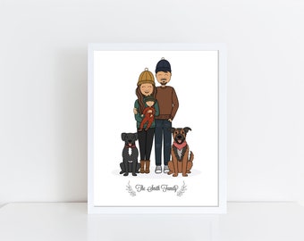 Custom family portrait illustration drawing child portrait christmas gift mothers day gift digital illustration