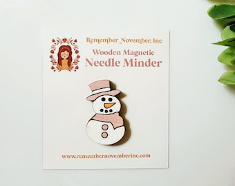 Snowman Needle Minder: Christmas Handmade Wooden Magnetic Needle Keeper, Brooch