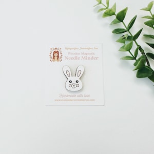 Bunny Needle Minder, Cross Stitch, Wooden Magnetic Needle Minder, Handmade, Handpainted