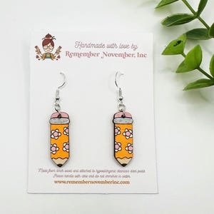 Teacher Earrings, Pencil Earrings, birch wood, hand painted