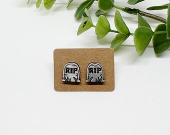 Halloween Headstone Earring Studs, Gravestone, RIP