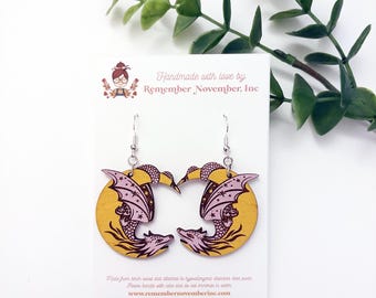 Dragon Earrings: Hand-Painted Birch Wood, Fantasy