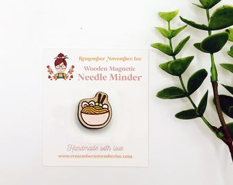 Ramen Noodles Needle Minder: Handmade Wooden Magnetic Needle Keeper, Brooch