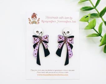 Hand Painted Skull Dangle Earrings: Birch Wood Halloween Jewelry