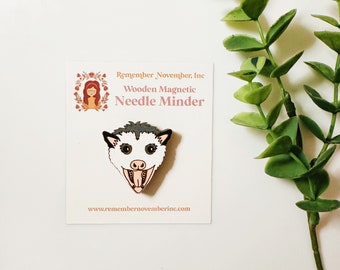 Opossum Needle Minder: Handmade Wooden Magnetic Needle Keeper