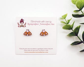 Moth Stud Earrings, Insect Earring Studs, handmade, birch wood, hand painted