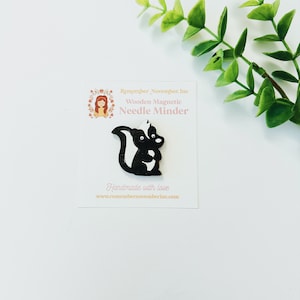 Skunk Needle Minder, Cross Stitch, Wooden Magnetic Needle Minder, Handmade, Handpainted