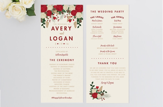 wedding program christmas wedding program order of ceremony etsy