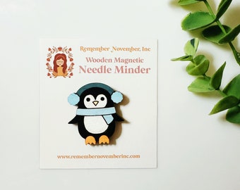 Penguin Needle Minder, Christmas Needle Minder, Wooden Magnetic Needle Minder, Handmade, Handpainted