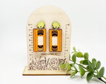 Handmade VHS Earrings: Laser Cut Wood, 90s Retro Statement Jewelry