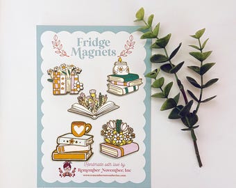 Handpainted Book Fridge Magnets: Birch Wood, Set of 5